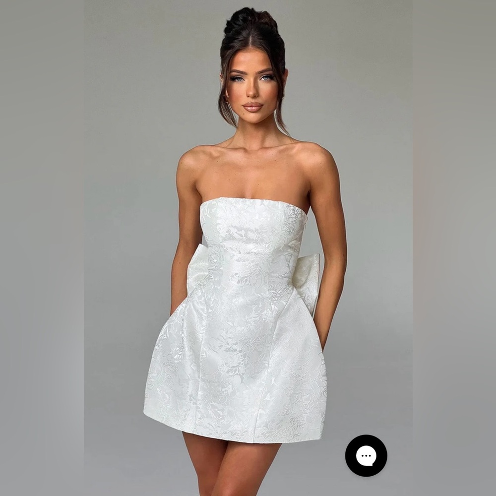 Strapless White Jacquard Mini Dress